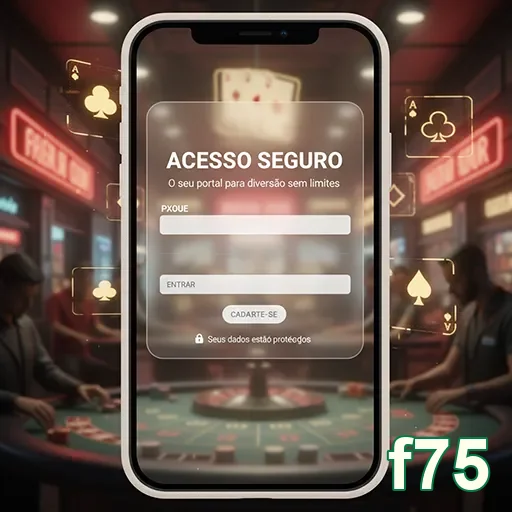 Tela de login da plataforma f75 com acesso seguro visível.