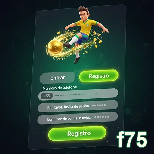 Tela de registro do aplicativo f75 com usuário jogando futebol.