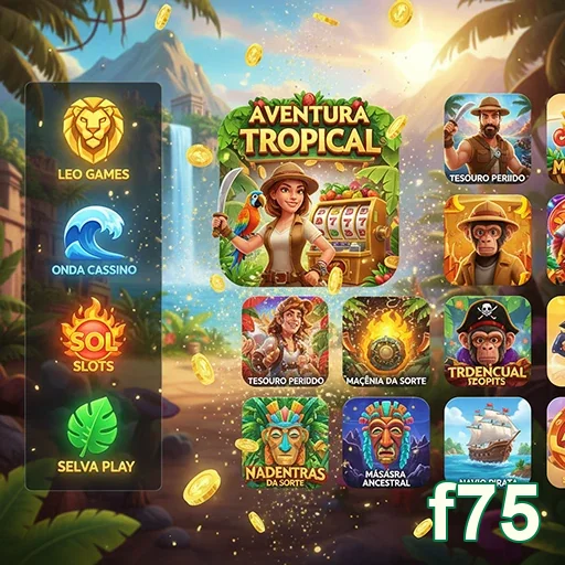 Jogos VIP no f75, incluindo Aventura Tropical e Tesouro Perdido.