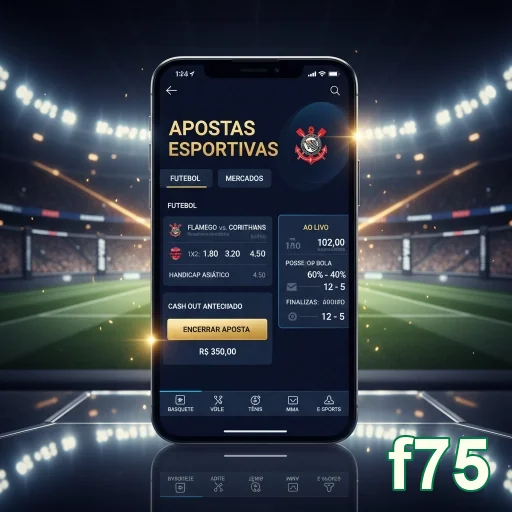 Celular mostrando interface de apostas esportivas no f75.