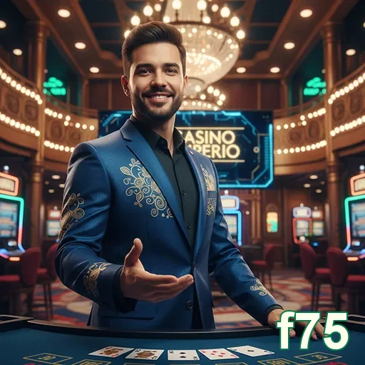 Dealer ao vivo no f75, pronto para interagir com jogadores.