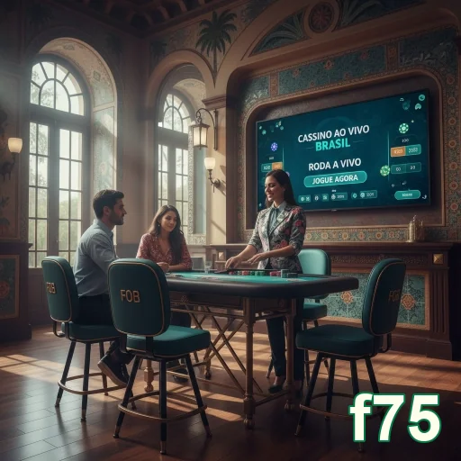 Jogadores em mesa de cassino ao vivo na f75.