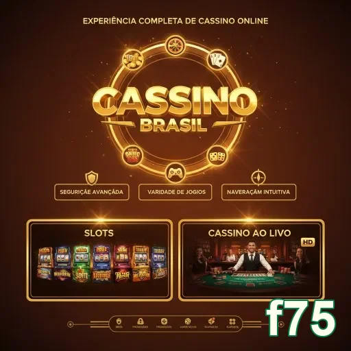 Tela do aplicativo f75 mostrando cassino ao vivo e slots.