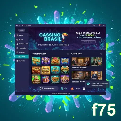 Tela da plataforma f75 exibindo jogos de cassino ao vivo.