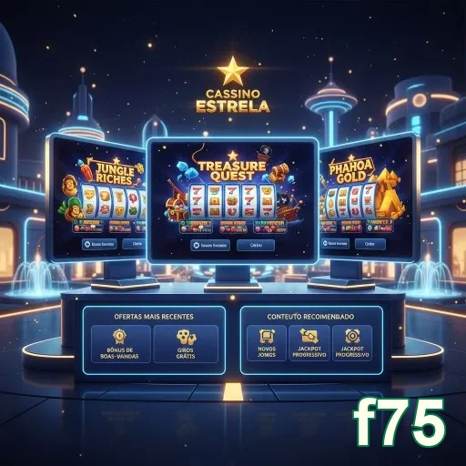 Interface de jogos do cassino virtual f75 com três telas.
