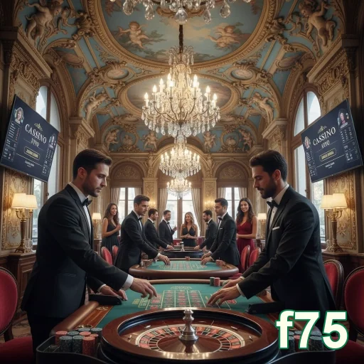 Jogadores VIP em mesa de cassino luxuosa no f75.