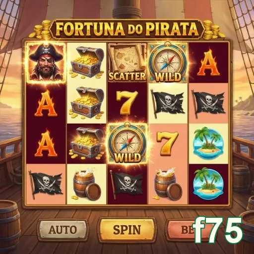 Tela de jogo da slot 'Fortuna do Pirata' no cassino f75.