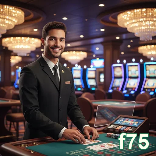 Dealer sorridente em ambiente de cassino no f75.