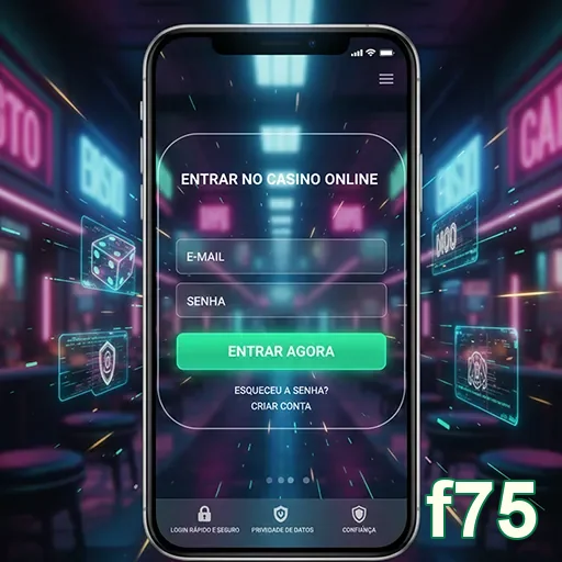 Tela do aplicativo f75 com login para cassino online.