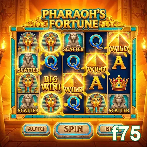 Tela do slot Pharaoh's Fortune no app f75 com grandes prêmios.