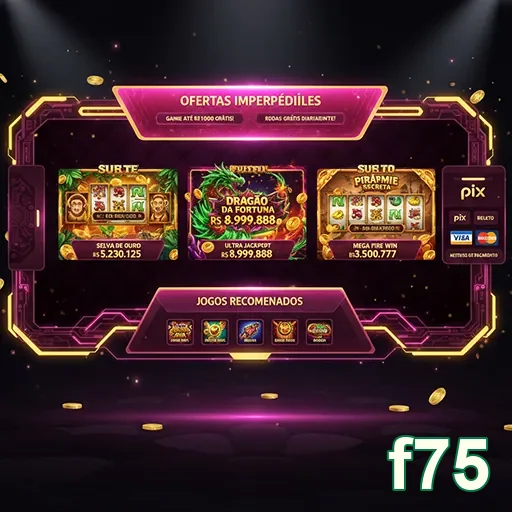 Interface do f75 exibindo jogos e ofertas imperdíveis.