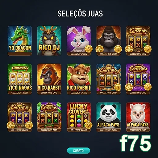 Interface de jogos de slot da f75 com diversas opções.